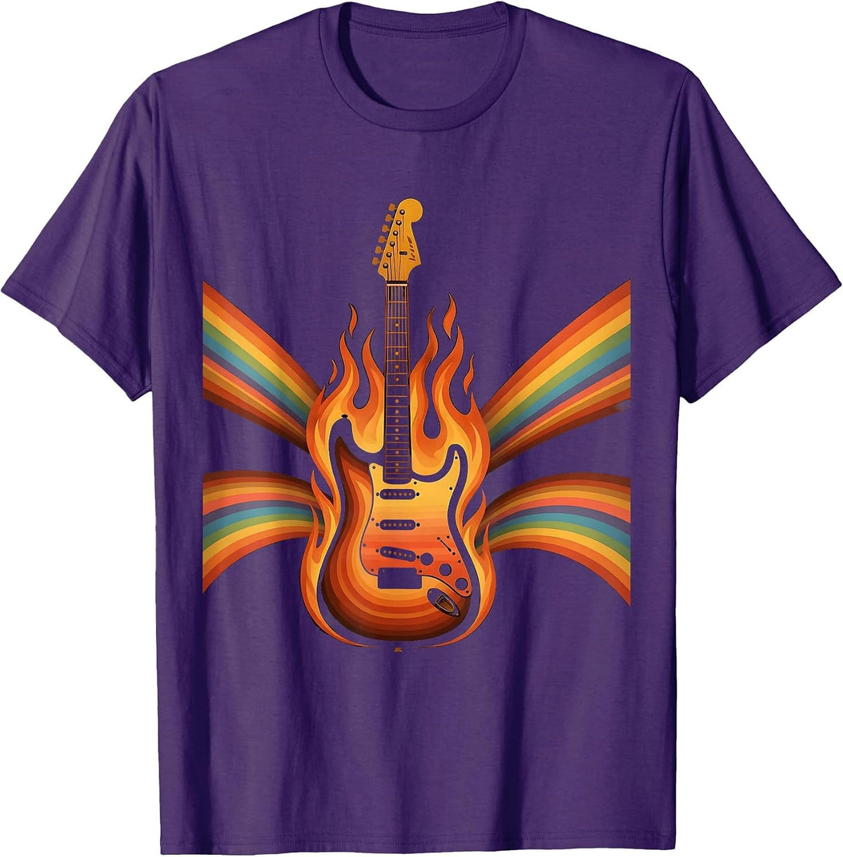 Men's Flaming Electric Guitar Rock Music Graphic T-Shirt - Purple