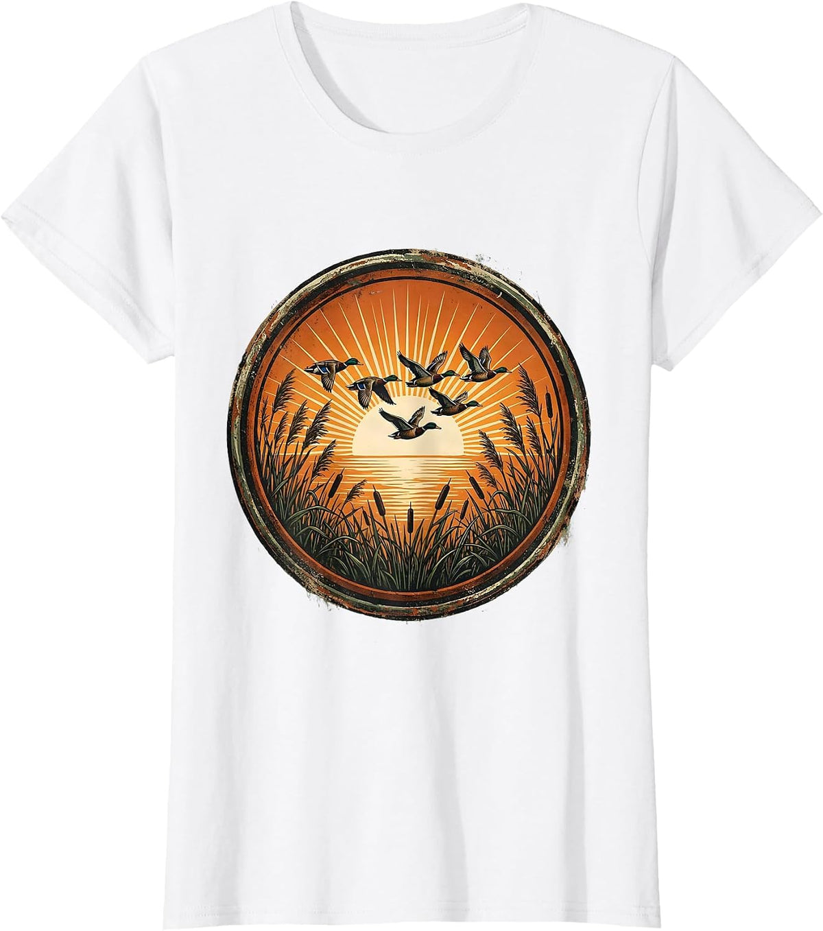 Duck Camo V-Formation Sunrise Flying Ducks T-Shirt - White