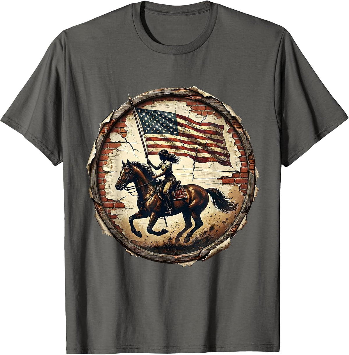 Men's Patriotic Horseback Rider American Flag Design T-Shirt - Asphalt Grey
