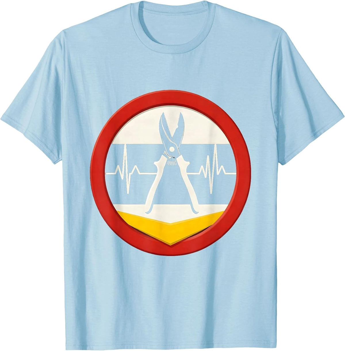 Men's Pruning Shear Badge Modern Gardener Hobbyist Novelty T-Shirt - Baby Blue