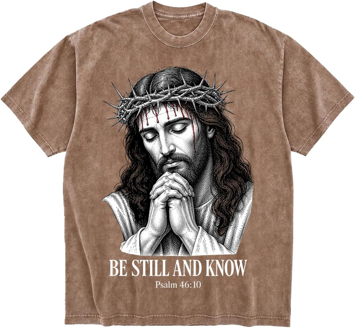Acid Wash Oversized Christian Jesus Graphic Tee Faith Streetwear - Khaki cy188