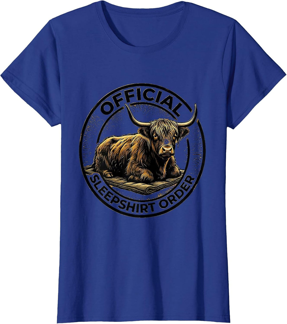 Women's Official Sleepshirt Order Highland Cow Cozy Farm Animal T-Shirt - Royal Blue
