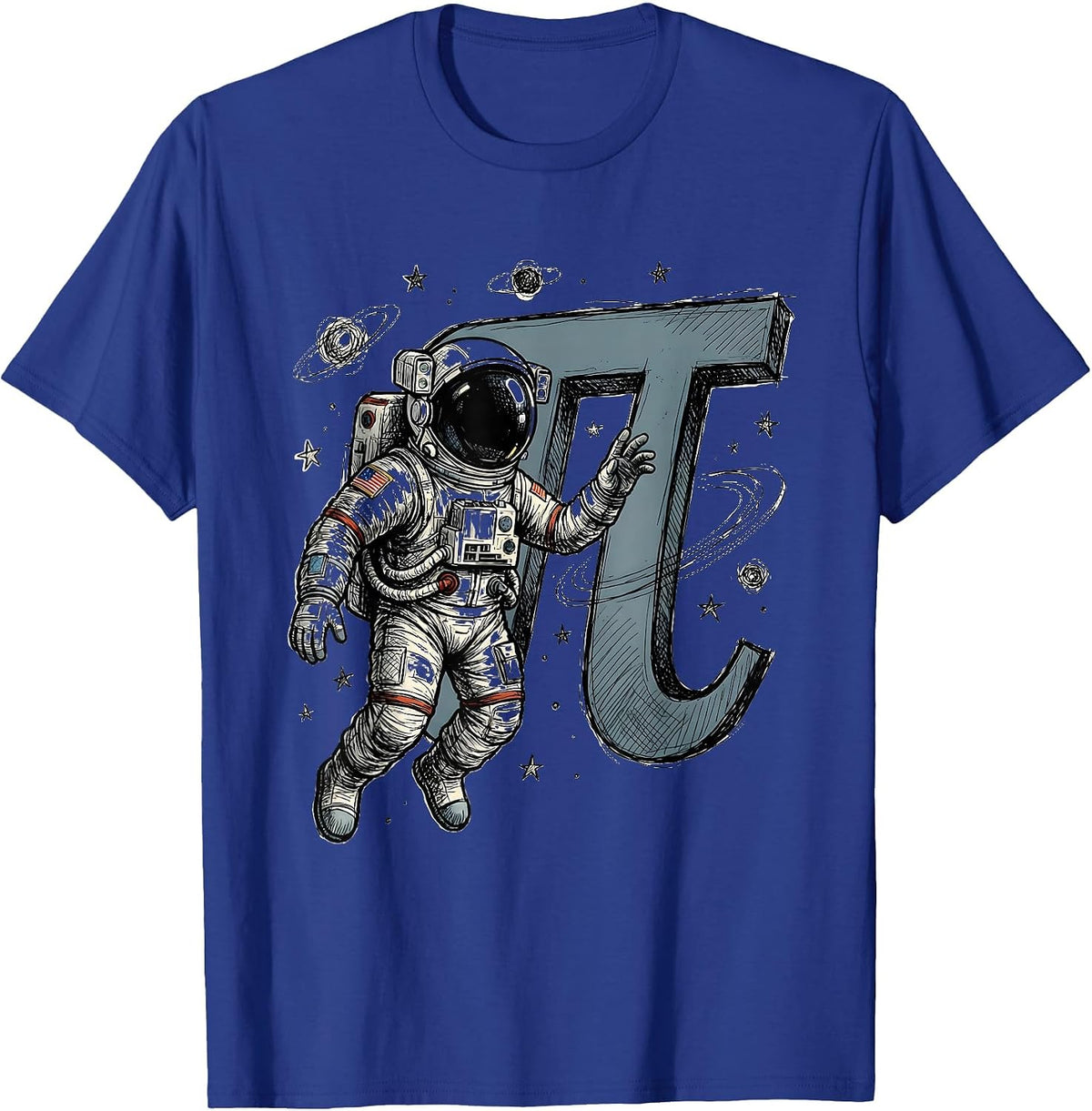 Math Teacher Astronaut Pi Symbol Space Design T-Shirt - Royal Blue