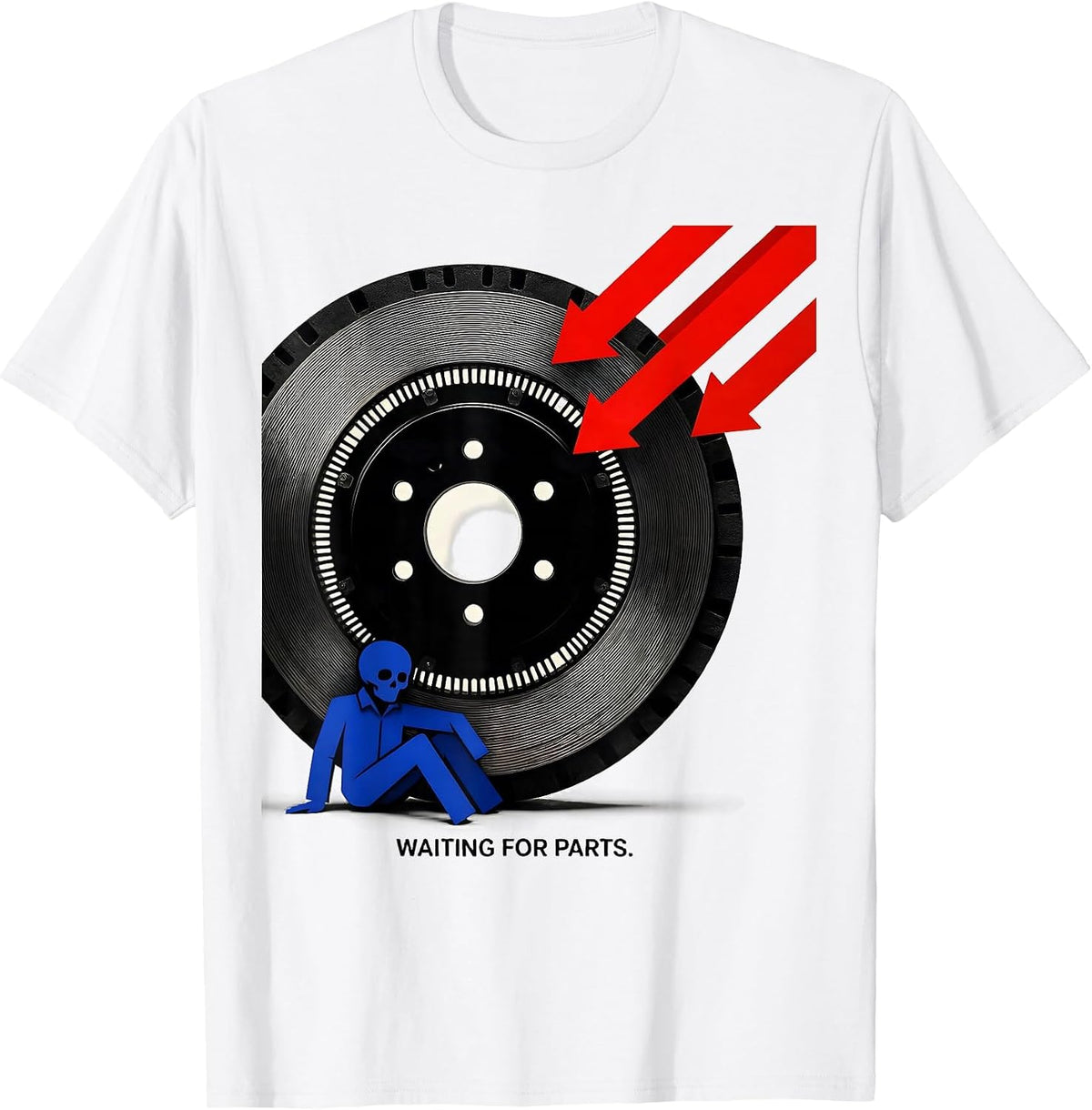 Men's Waiting For Parts Bauhaus Modernist Mechanic Skeleton Auto T-Shirt - White