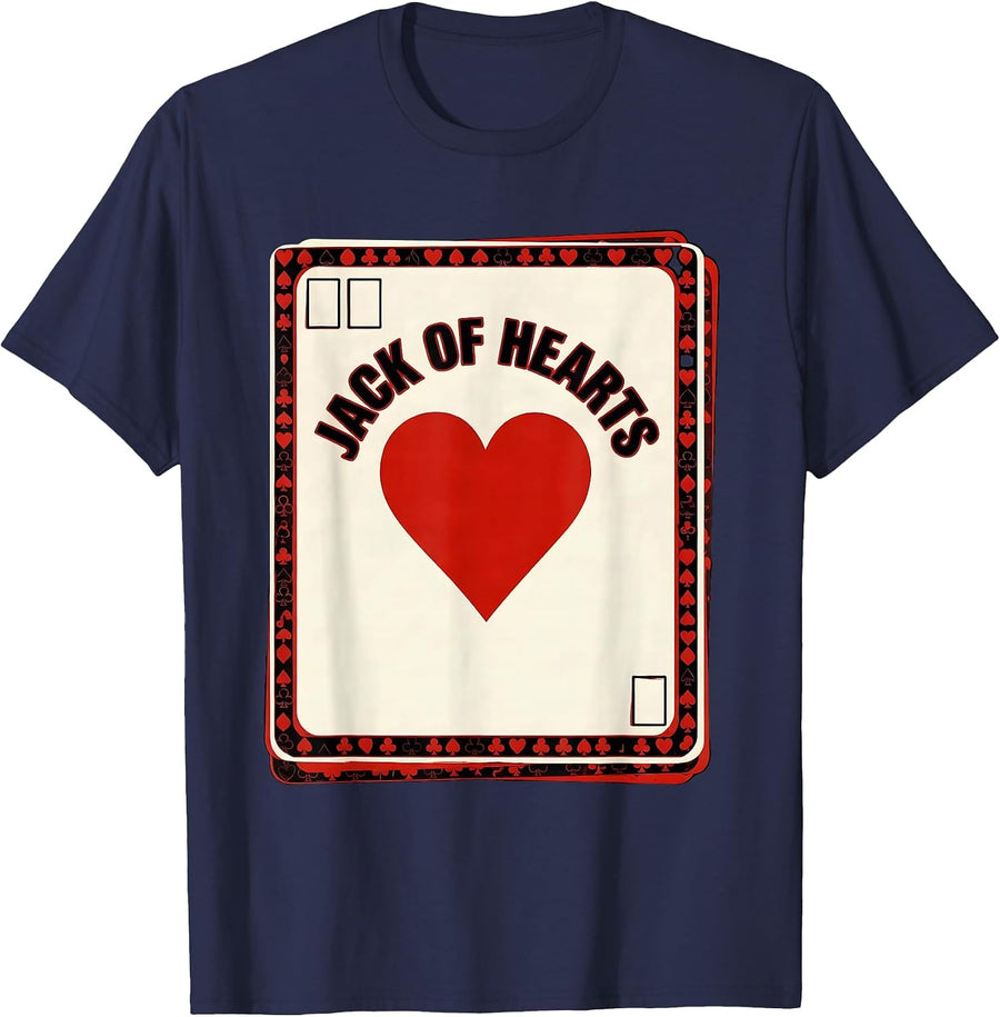 Jack Of Hearts Screenprint Poker Player Halloween Costume T-Shirt - Navy Blue