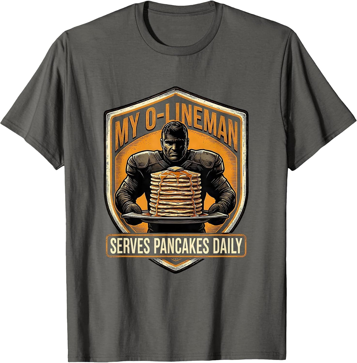 Men's My O-Lineman Serves Pancakes Daily Funny Football Lineman T-Shirt - Asphalt Grey