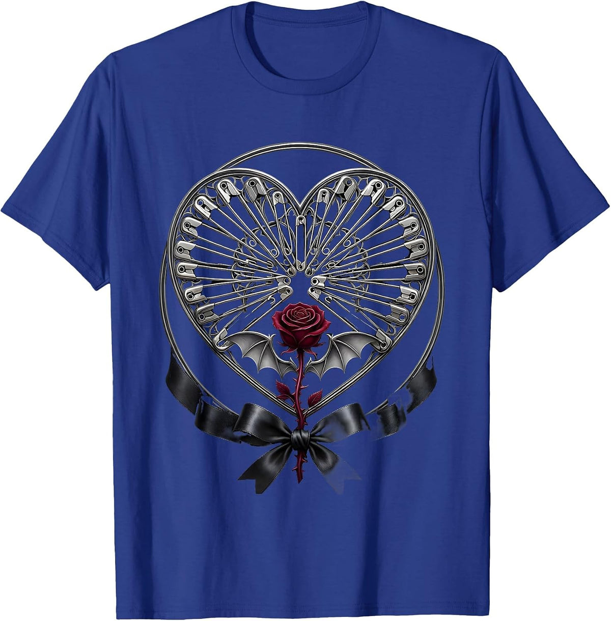 Safety Pin Heart Punk Rock Graphic Tee T-Shirt - Royal Blue
