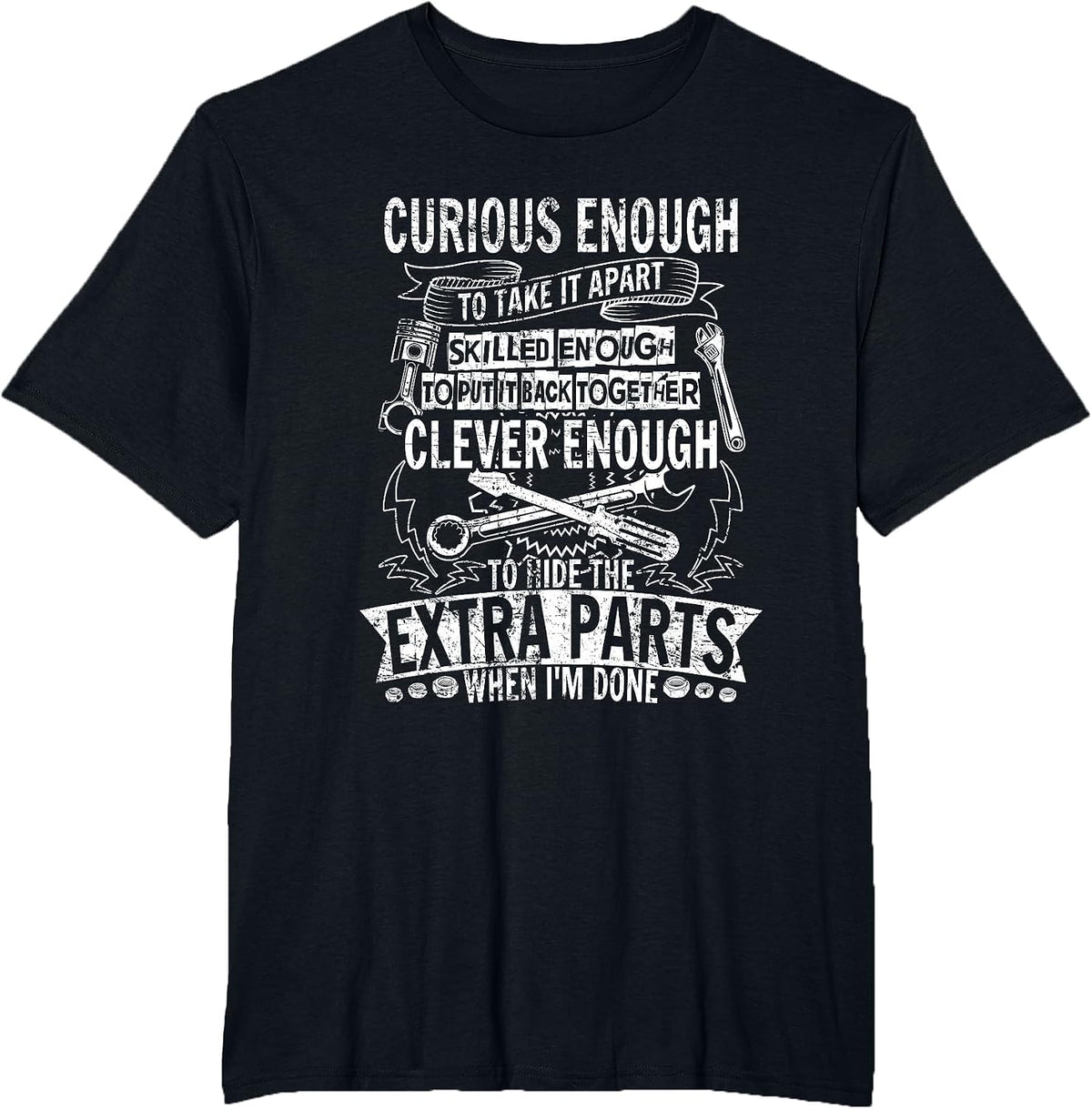 Curious Enough to take it Apart Wheel Auto Engine Garage T-Shirt - Black