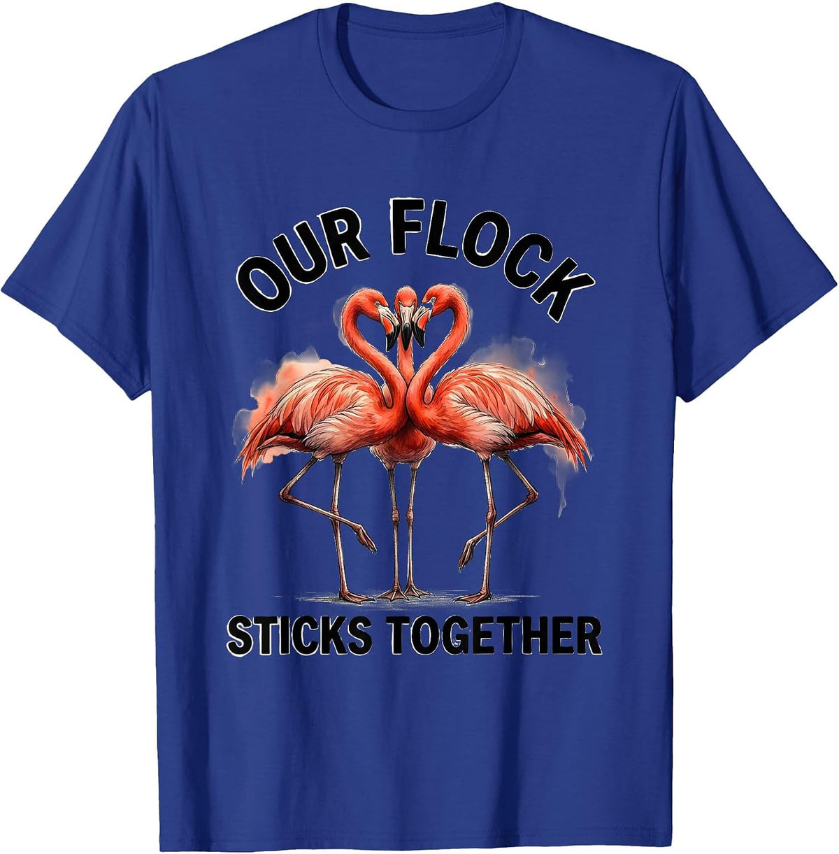 Men's Our Flock Sticks Together Watercolor Flamingo Family T-Shirt - Royal Blue