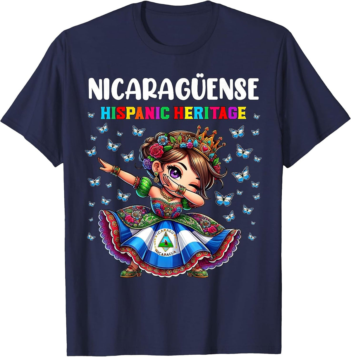 Nicaragua Hispanic Heritage Month Celebration Girls Kids T-Shirt - Navy Blue
