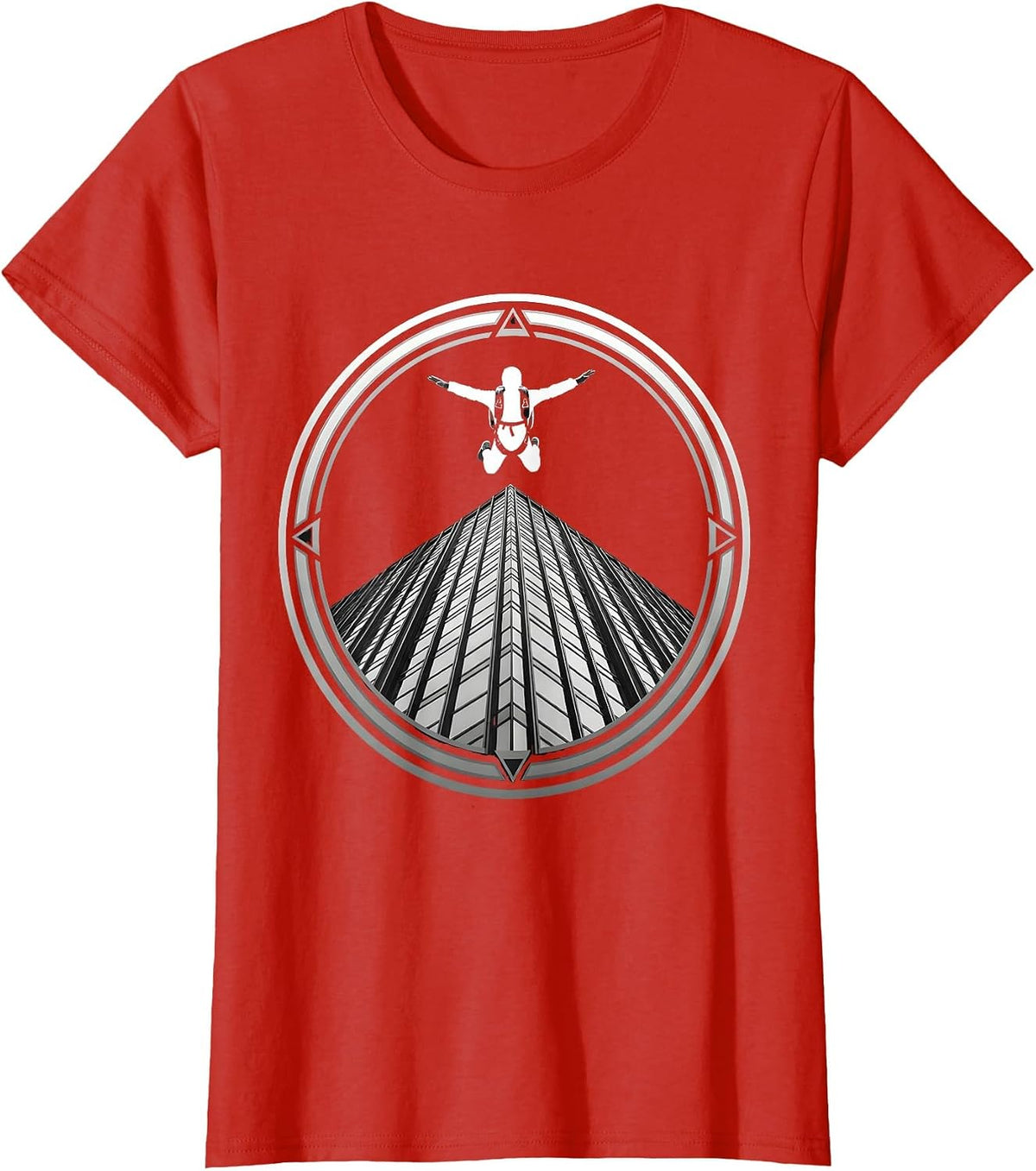 Base Jumper Rooftop Launch Skyscraper Graphic T-Shirt - Red