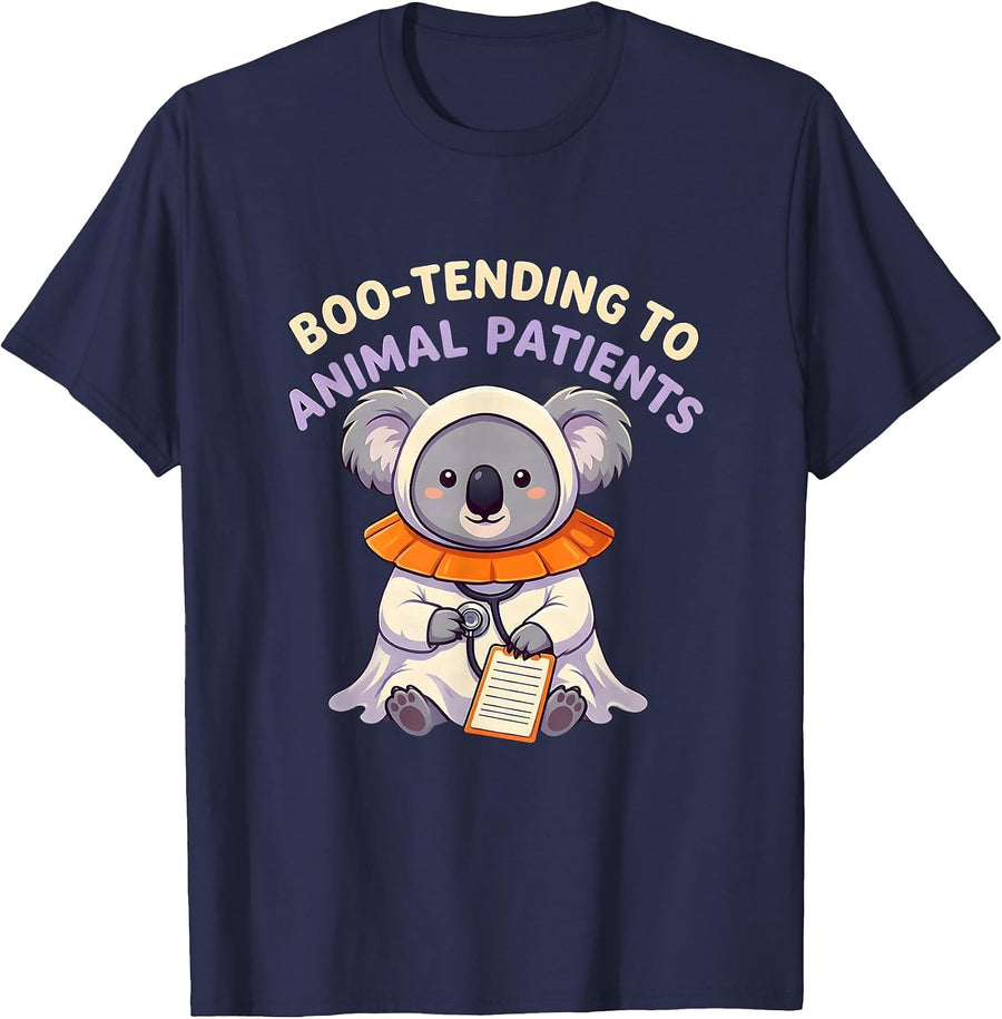 Boo-tending To Animal Patients Cute Kawaii Vet Tech T-Shirt - Navy Blue