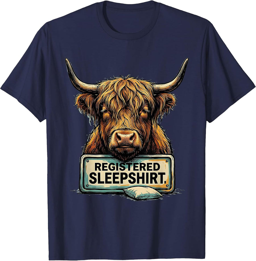 Registered Sleepshirt Funny Highland Cow Attitude Humor T-Shirt - Navy Blue