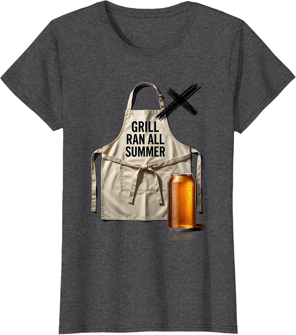 Women's Grill Ran All Summer Funny Labor Day Cookout Beer Humor T-Shirt - Dark Heather Grey