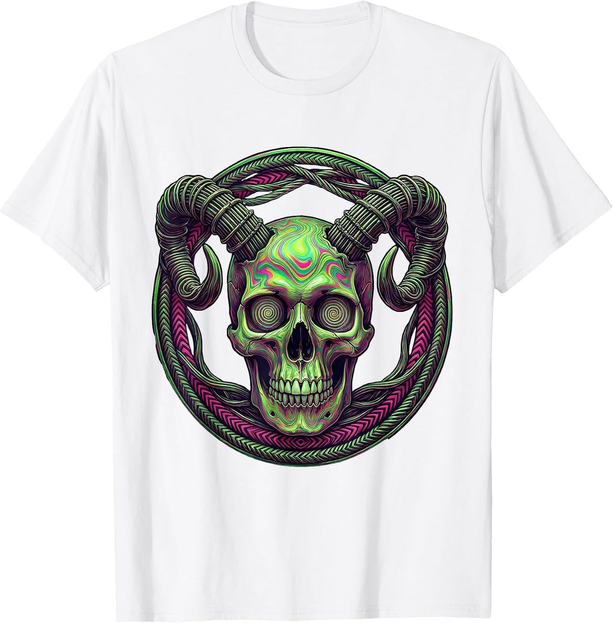 Men's Ram Skull Guitar Strings Rock Music Graphic T-Shirt - White