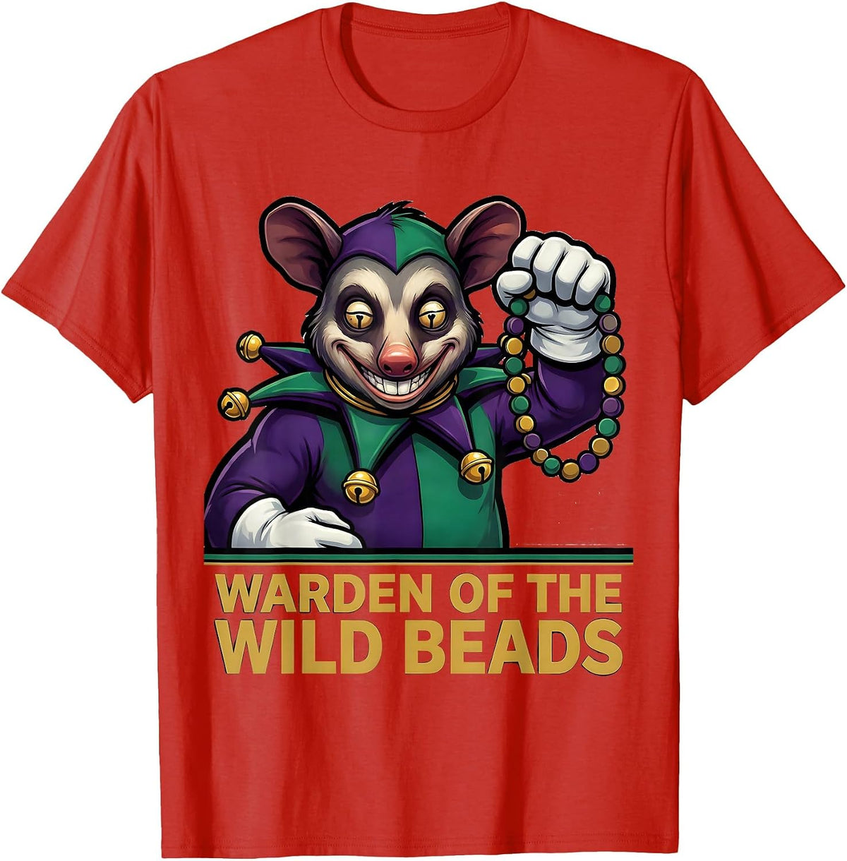 Men's Warden of the Wild Beads Funny Mardi Gras Carnival Party T-Shirt - Red