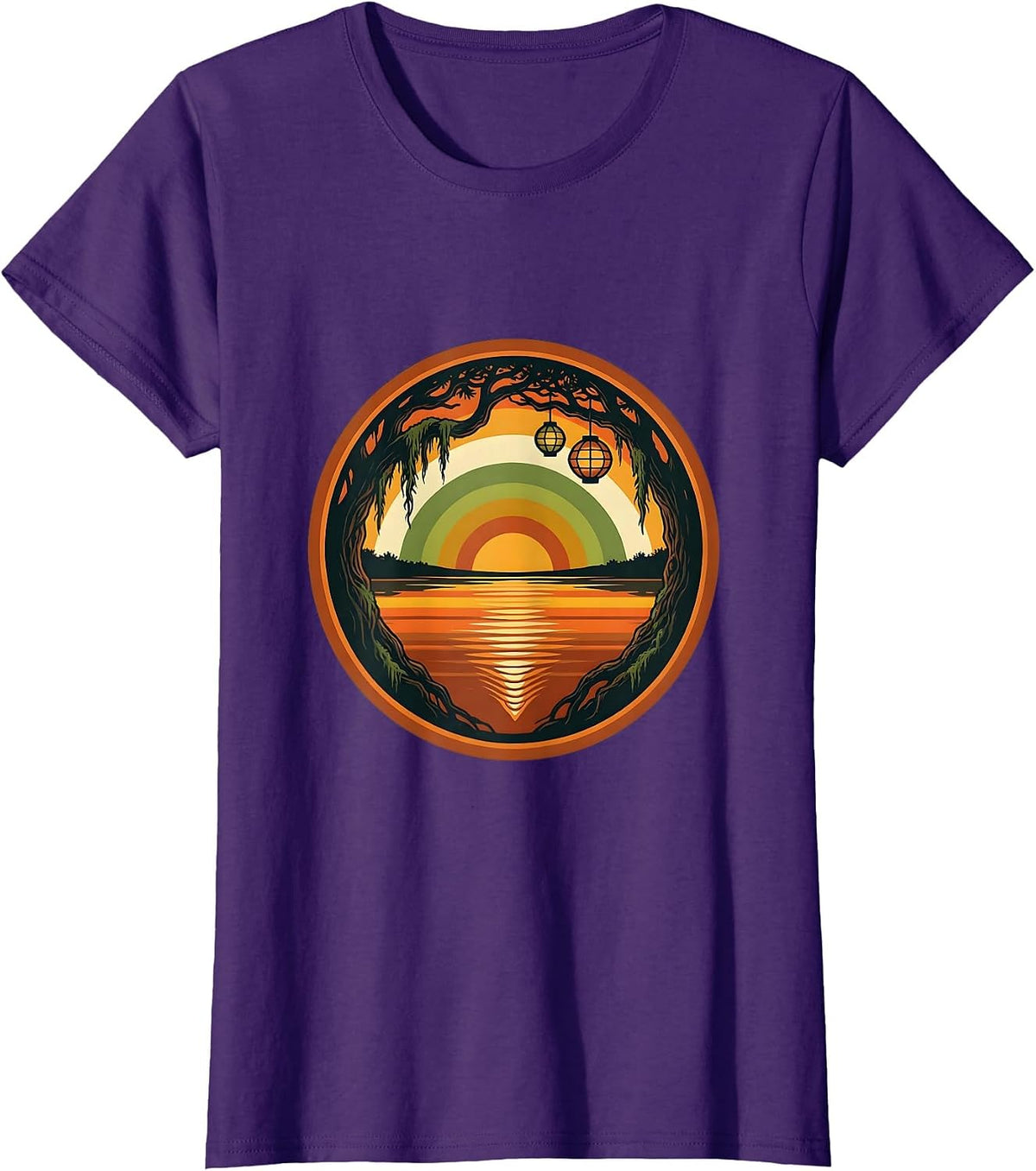 Mardi Gras Bayou Lantern Reflection Scene T-Shirt - Purple