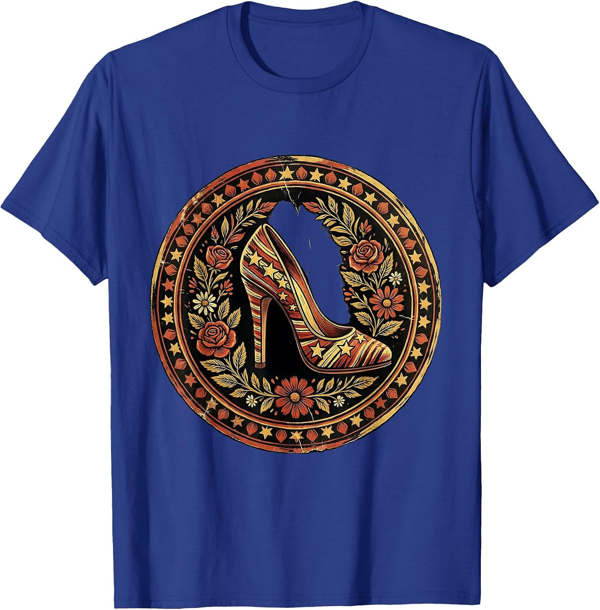 Patriotic High Heels Stars and Stripes Graphic T-Shirt - Royal Blue