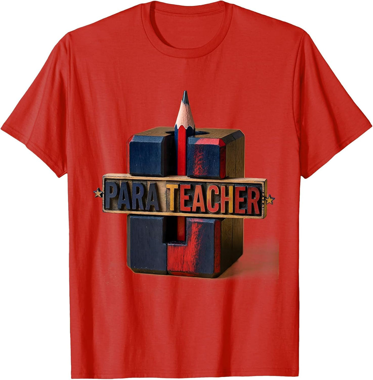 Men's Para Teacher Retro Pencil Sharpener Back To School Teacher T-Shirt - Red