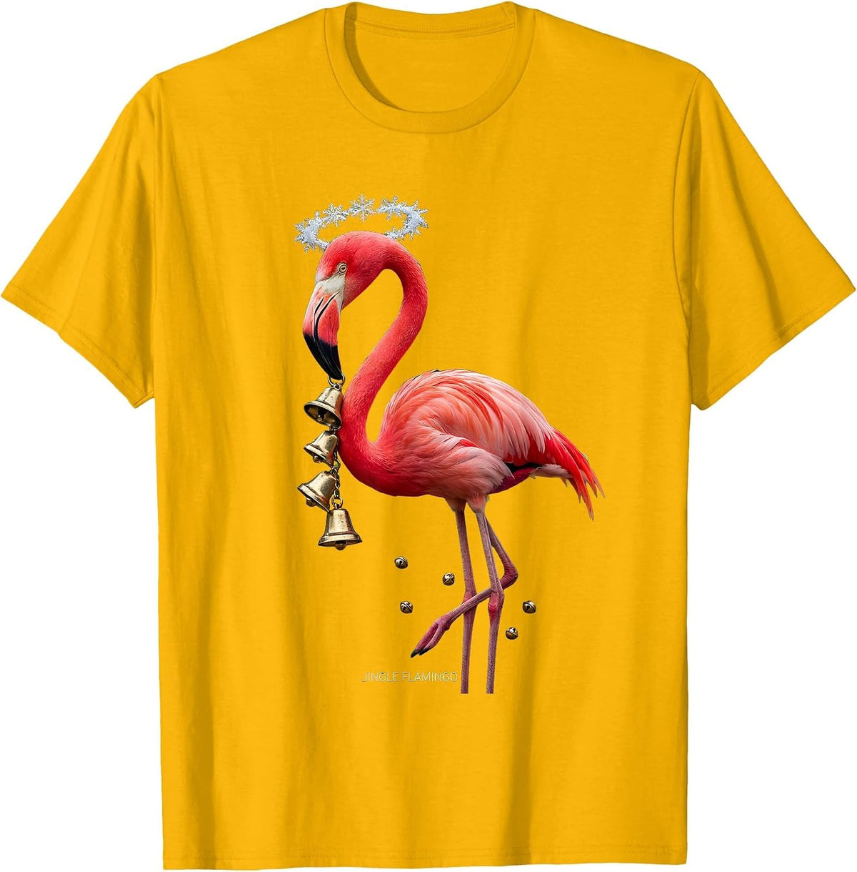 Jingle Flamingo Funny Pink Flamingo Tropical Christmas Humor T-Shirt - Golden Yellow