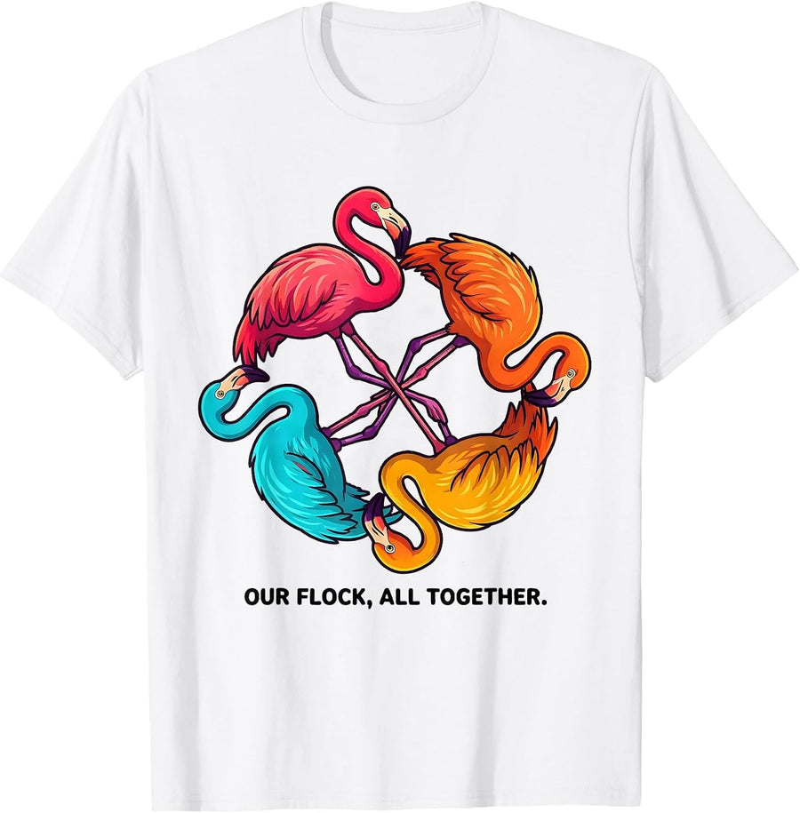 Men's Our Flock All Together Funny Flamingo Summer Vacation Family T-Shirt - White