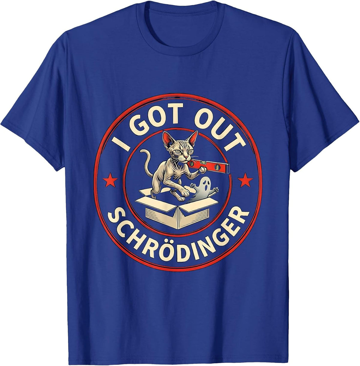 I Got Out, Schrödinger Funny Quantum Physics Science T-Shirt - Royal Blue