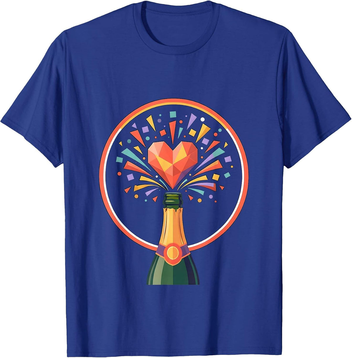 Birthday Champagne Bottle Confetti Heart Burst T-Shirt - Royal Blue