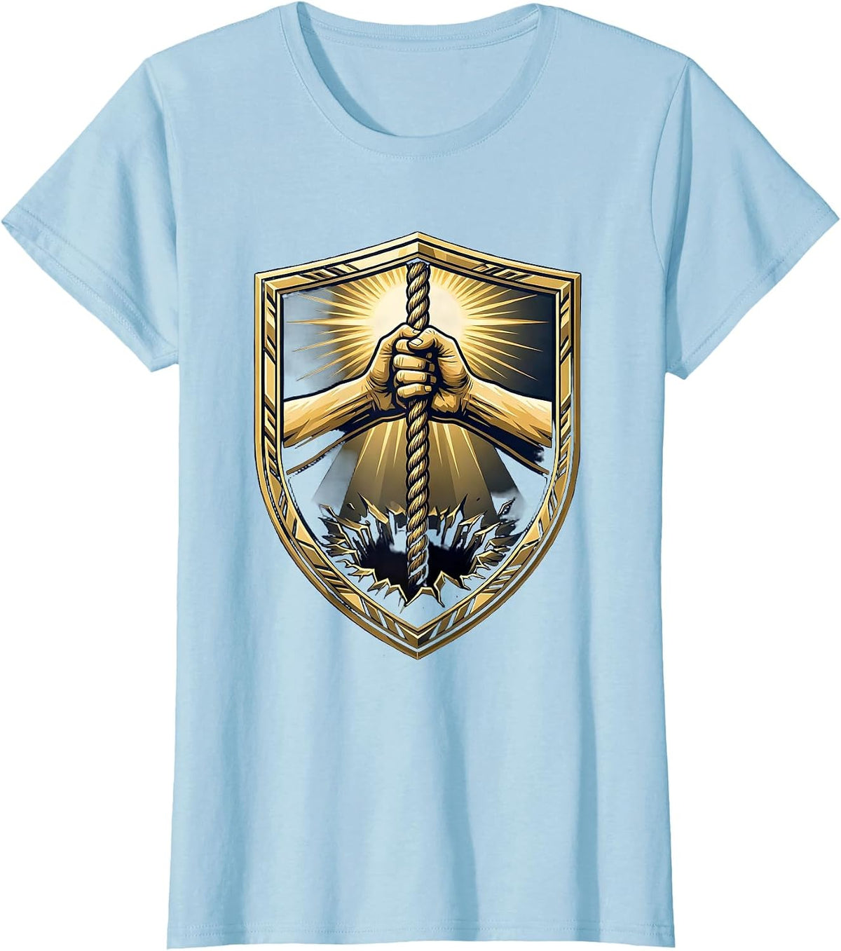 Women's Faith Over Fear Hands Gripping Rope Graphic T-Shirt - Baby Blue