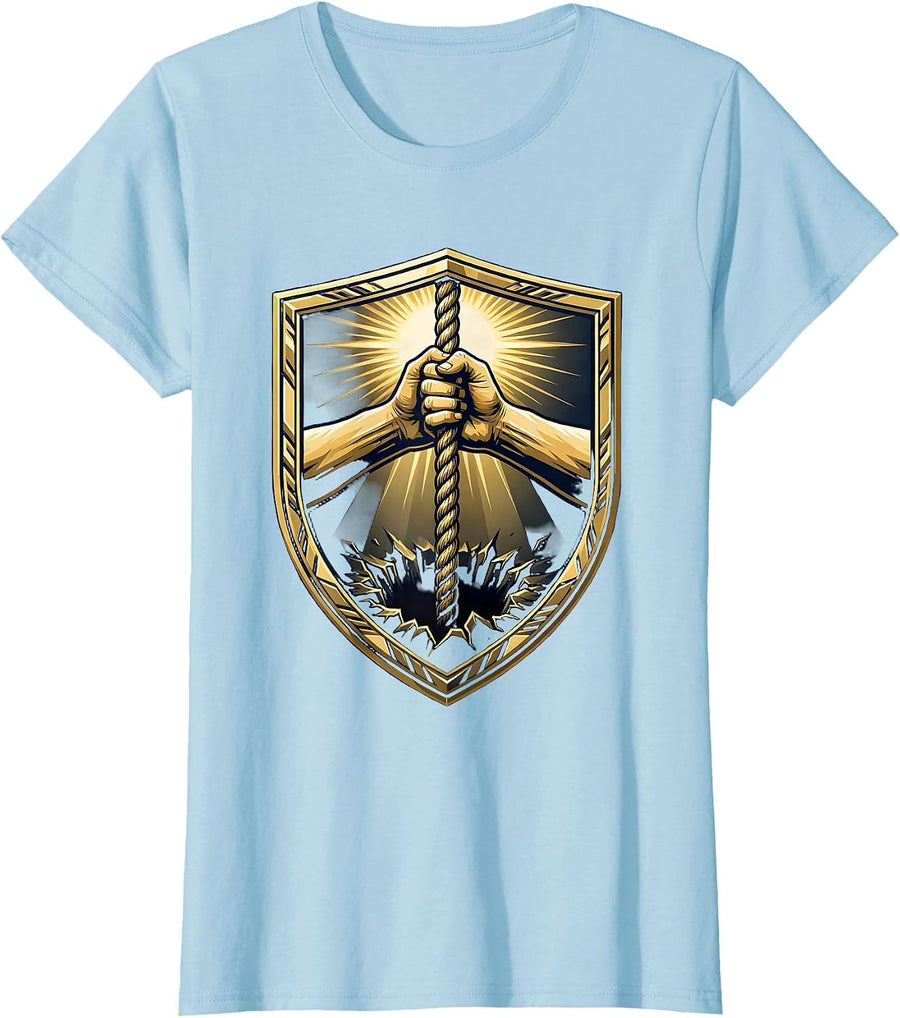 Women's Faith Over Fear Hands Gripping Rope Graphic T-Shirt - Baby Blue