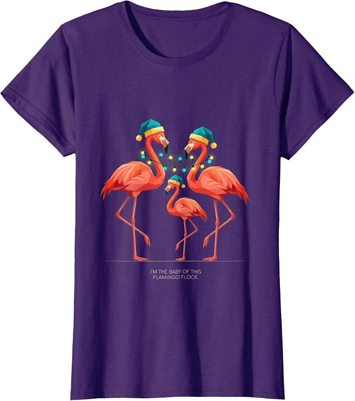 Women's I'm The Baby Of This Flamingo Flock Pink Flamingo Christmas T-Shirt - Purple