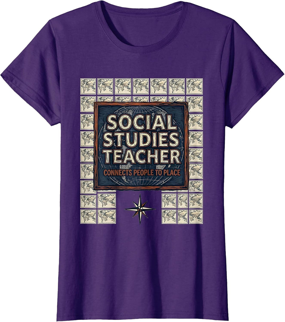 Women's Social Studies Teacher Connects People To Place Teacher T-Shirt - Purple