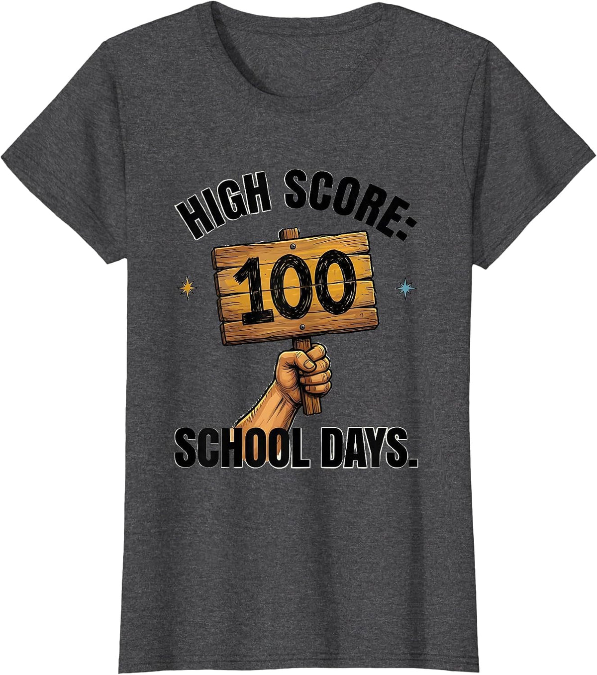 Women's High Score: 100 School Days Playful Gamer Milestone Boys T-Shirt - Dark Heather Grey