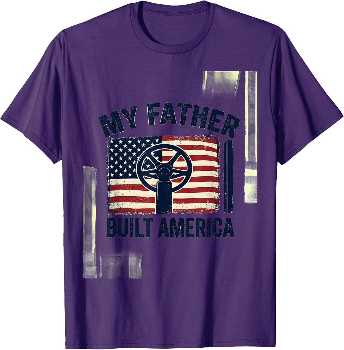 My Father Built America Distressed Patriotic Tow Truck T-Shirt - Purple