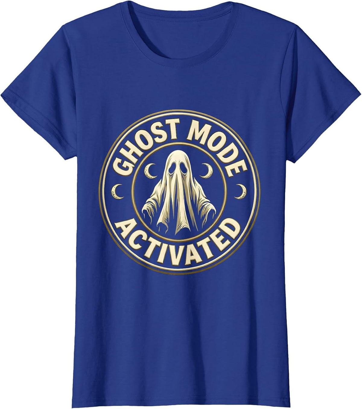 Ghost Mode Activated Spooky Season Design T-Shirt, Women, Royal Blue, Medium - As Pictured