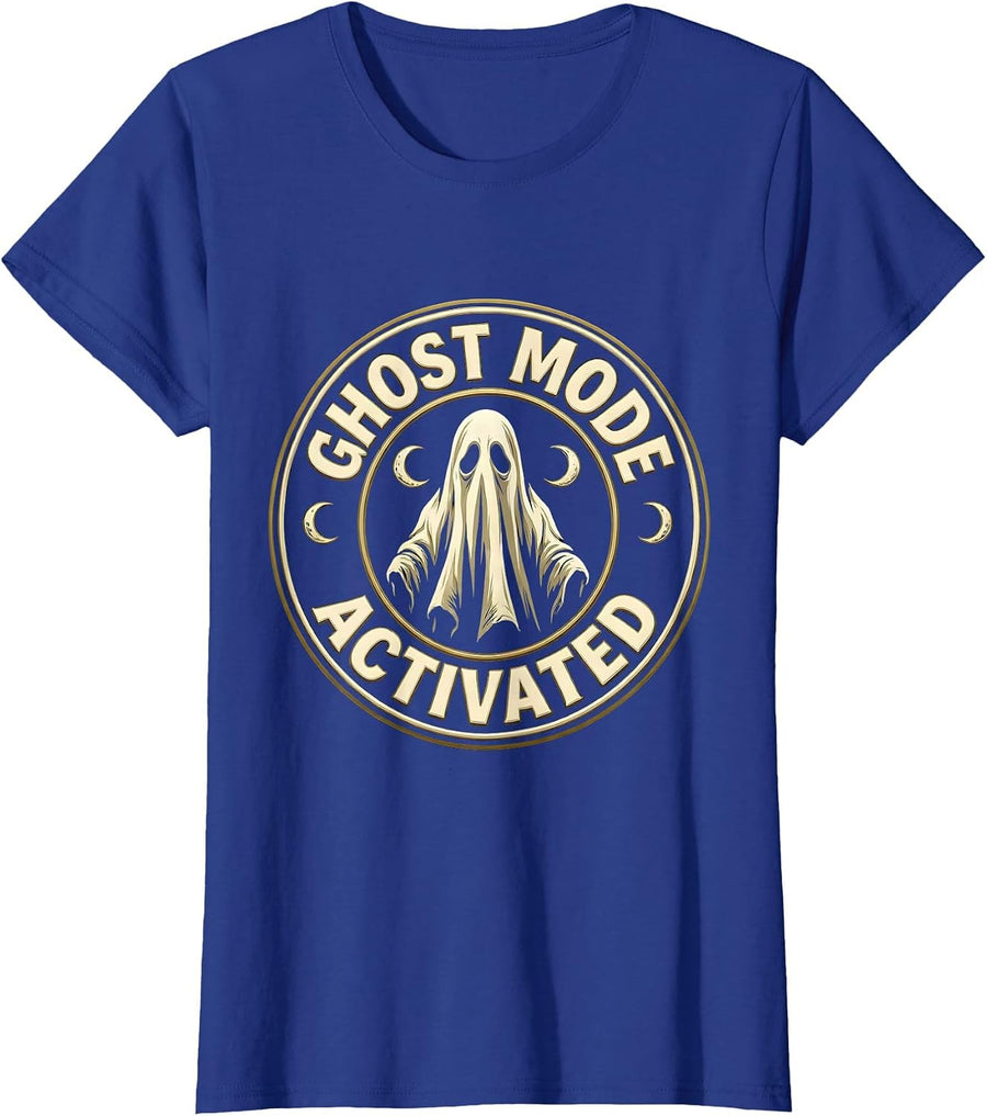 Ghost Mode Activated Spooky Season Design T-Shirt, Women, Royal Blue, XX-Large - As Pictured