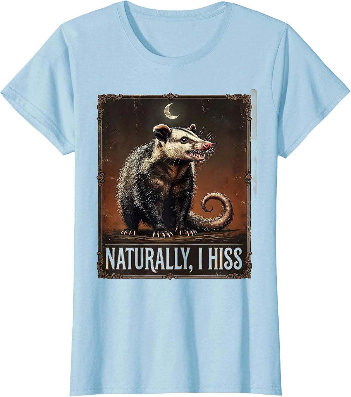 Naturally, I Hiss Vintage Opossum Meme Animal Lover Humor T-Shirt - Baby Blue