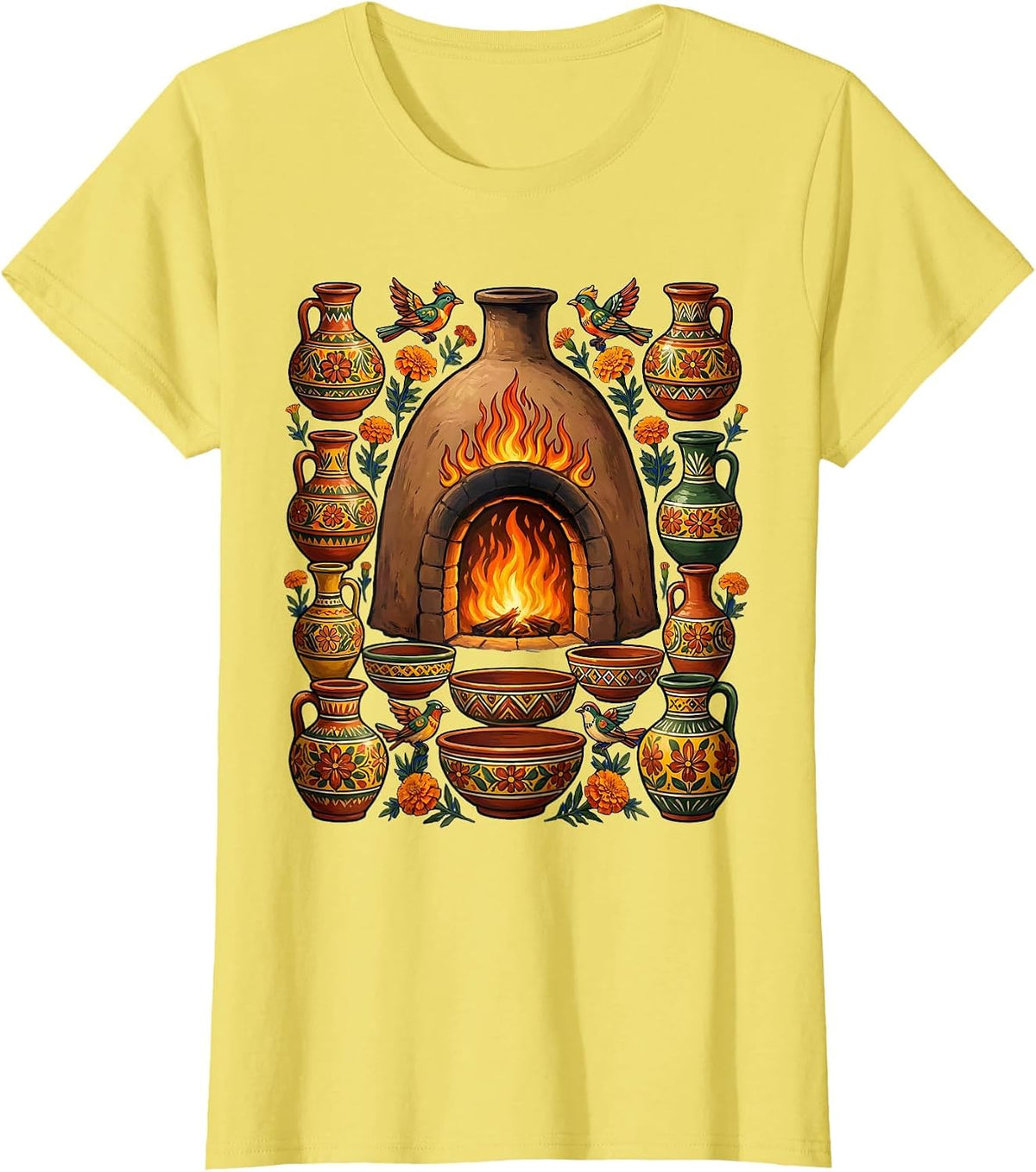 Mexican Pottery Kiln Clay Vessels Graphic T-Shirt - Lemon Yellow