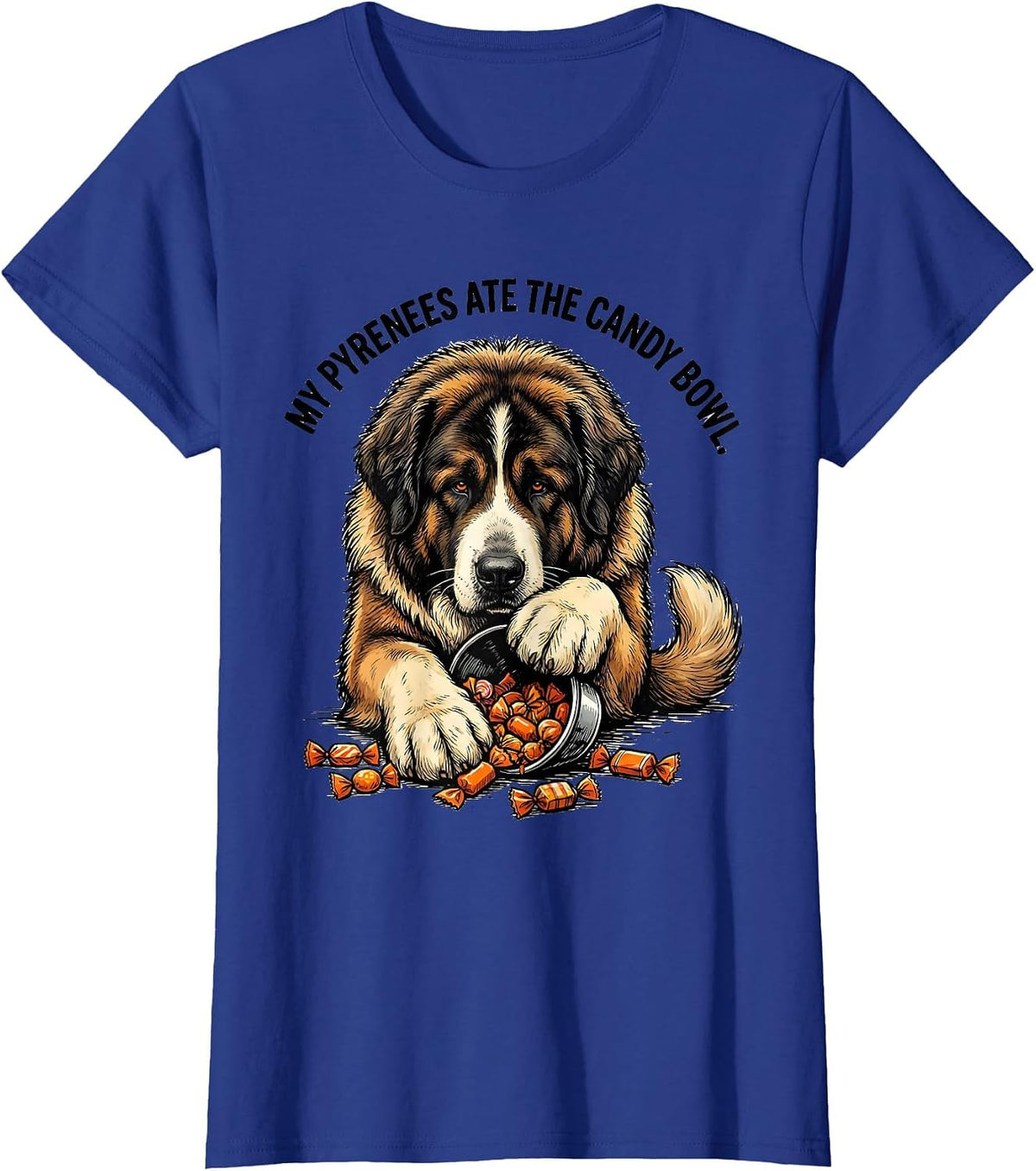 Women's My Pyrenees Ate The Candy Bowl Funny Halloween Dog Lover T-Shirt - Royal Blue