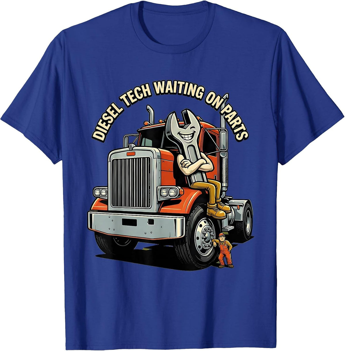 Men's Diesel Tech Waiting On Parts Retro Auto Mechanic Shop Humor T-Shirt - Royal Blue