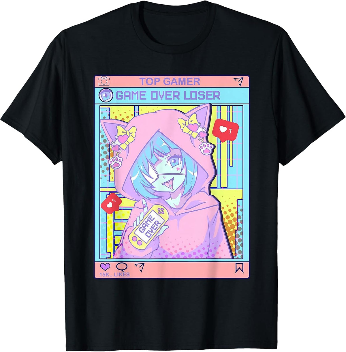 Kawaii Pastel Goth Girl Anime Gamer Game' Over Loser T-Shirt - Black