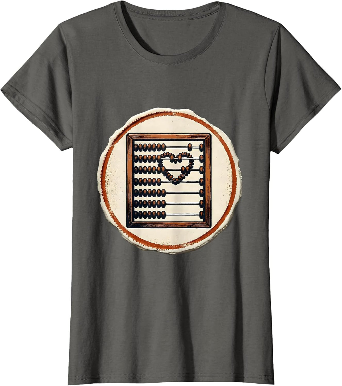 Women's Heart Abacus Stamp Teacher Valentine’s Day Humor T-Shirt - Asphalt Grey