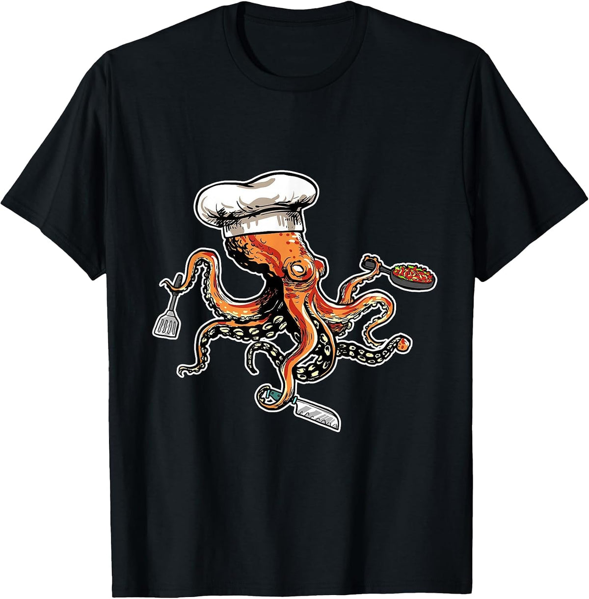 Funny Octopus Chef with Chef's Hat T-Shirt - Black