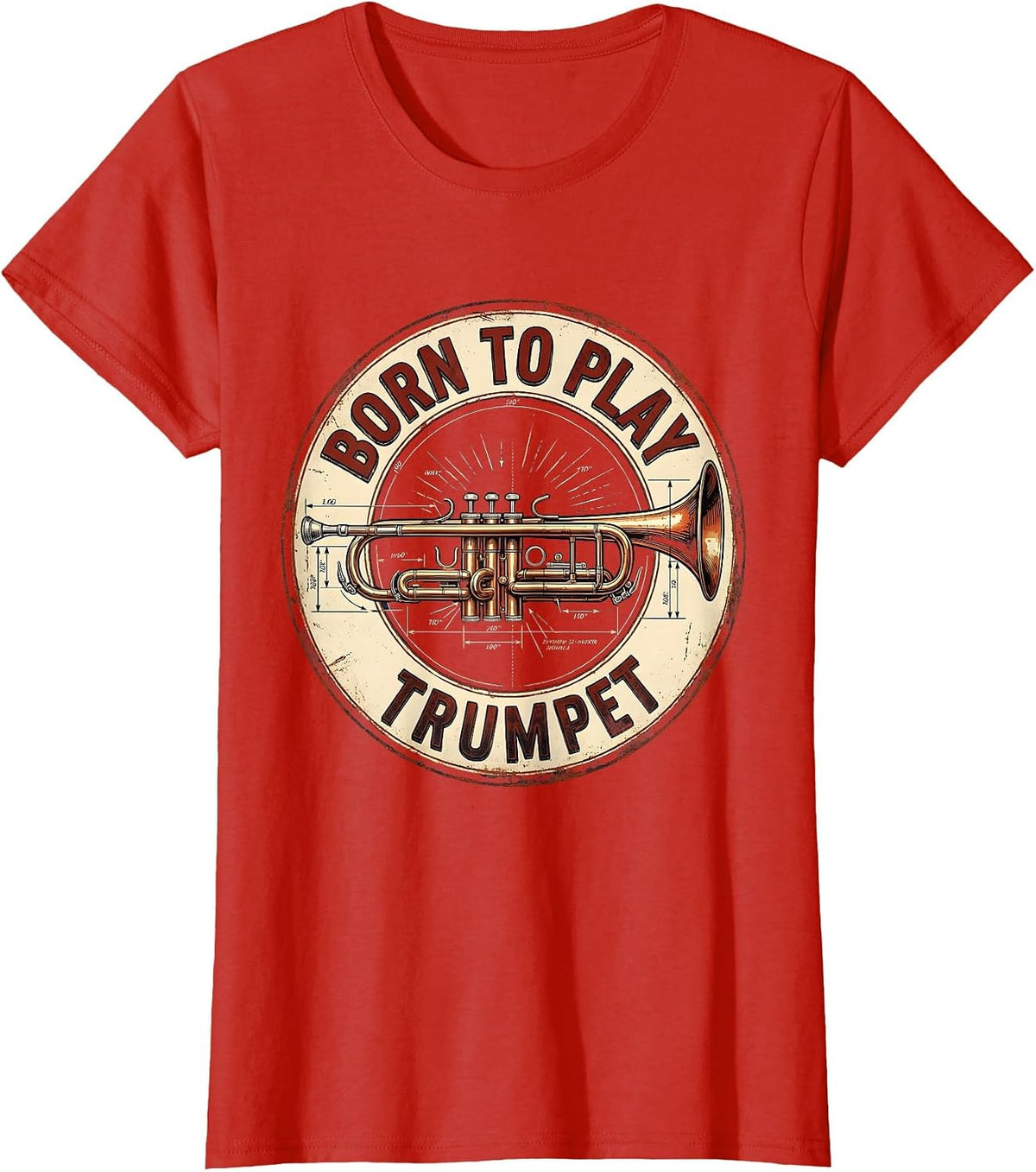 Born To Play Trumpet Vintage Trumpet Design T-Shirt - Red