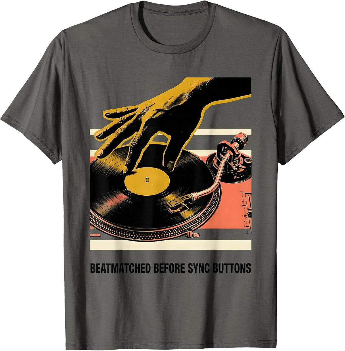 Beatmatched Before Sync Buttons Funny DJ Gift Retro T-Shirt - Asphalt Grey