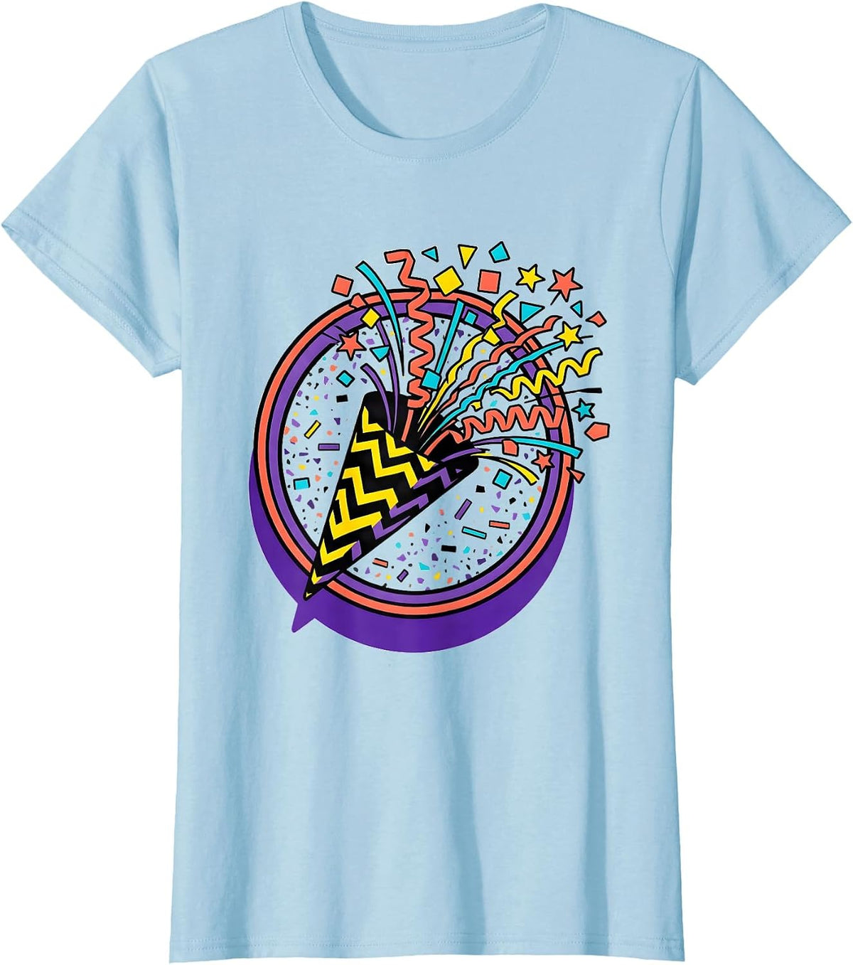 Party Popper Confetti Burst Celebration Graphic T-Shirt - Baby Blue