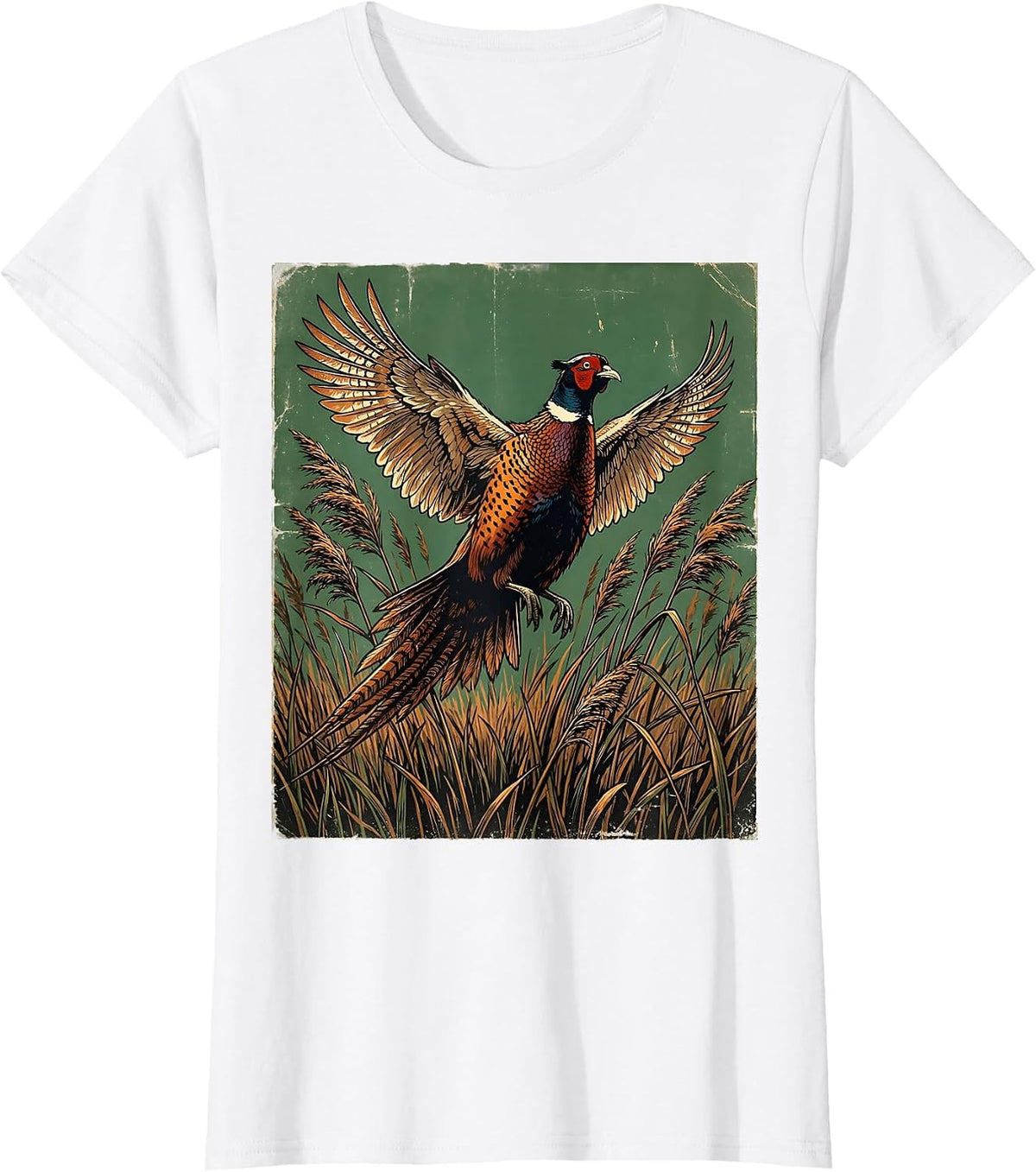 Pheasant Flush Rising Through Tall Reeds T-Shirt - White