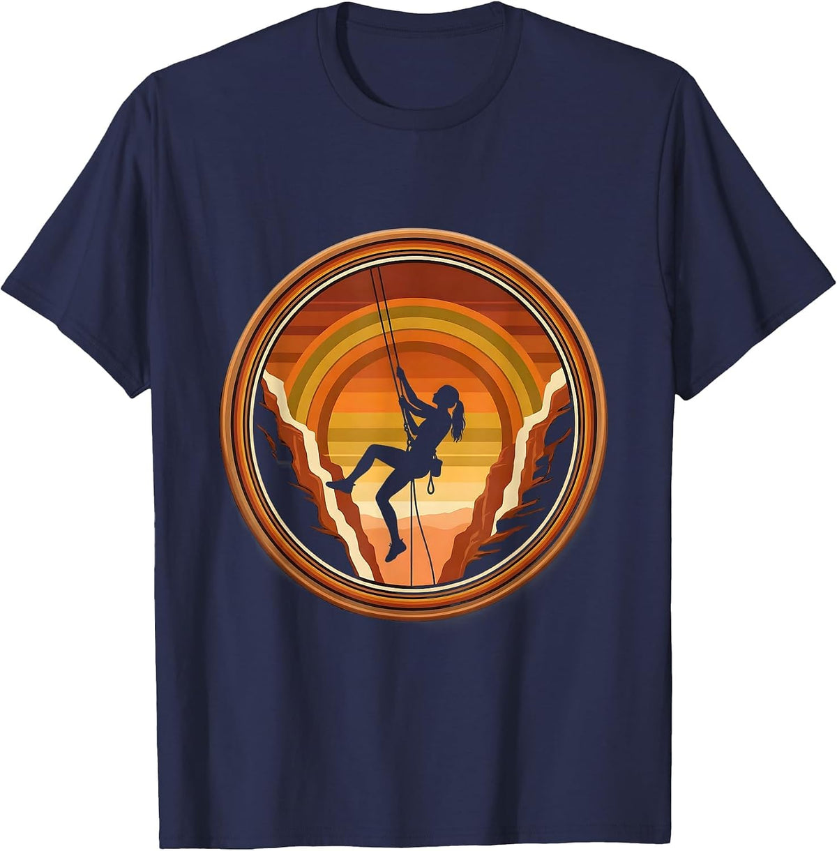 Men's Rappelling Mossy Canyon Wall Hiking Illustration T-Shirt - Navy Blue