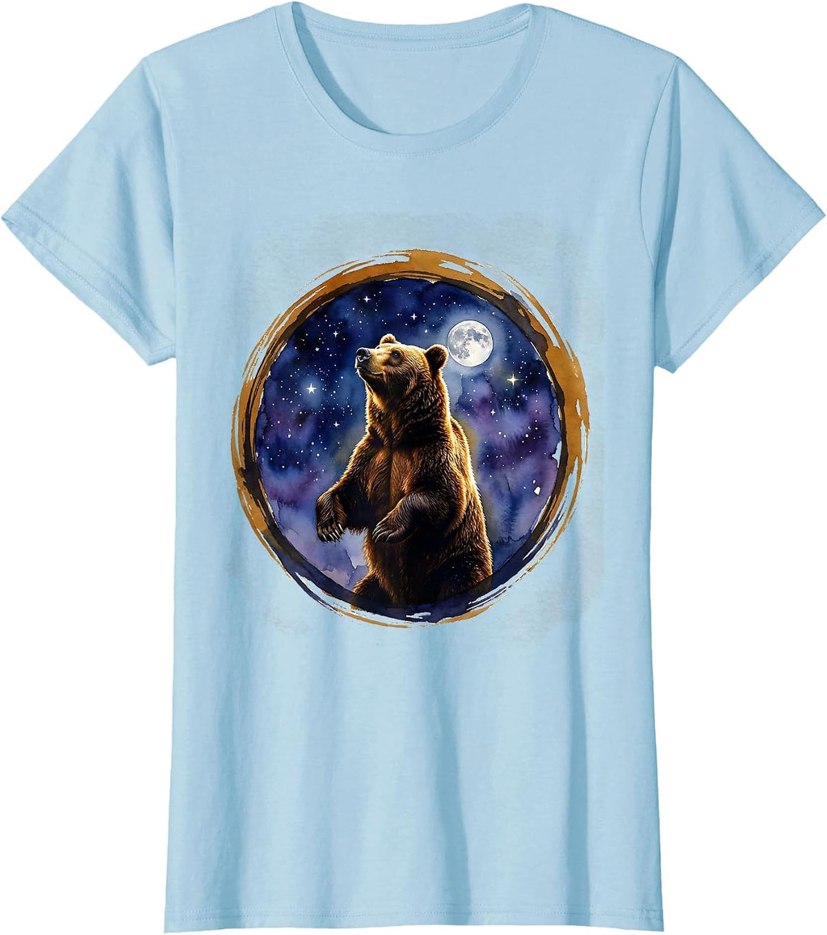 Women's Faith Over Fear Bear Under Starry Sky Graphic T-Shirt - Baby Blue