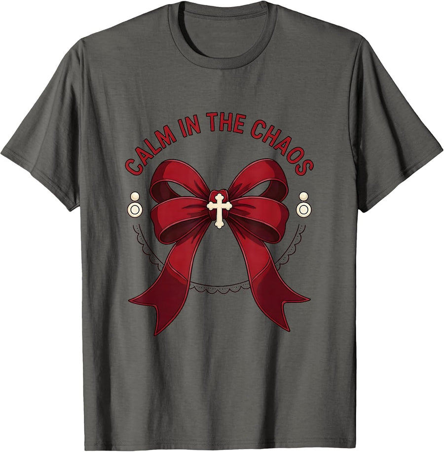 Calm in the Chaos Faith Over Fear Design T-Shirt - Asphalt Grey