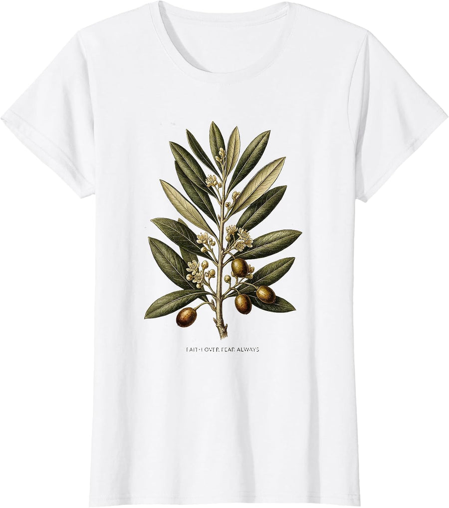 Women's Faith Over Fear Always Inspirational Design T-Shirt - White